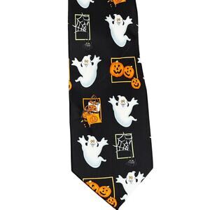 Vintage Hallmark Specialties Neck Tie Spooky Halloween Ghosts & Pumpkins Sesonal